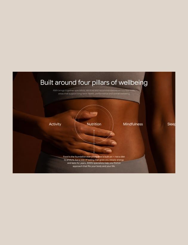 Section sur les quatre piliers du bien-être, avec Nutrition mise en avant